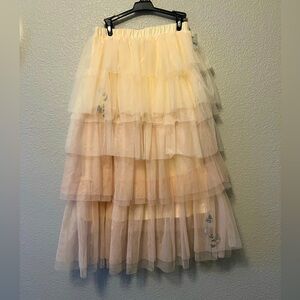 Cream Bubble Maxi Skirt with Ruffled Tiers